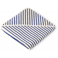Blauw gestreepte XL badcape - Louie hooded towel yarn dyed surf blue/creme de la creme 