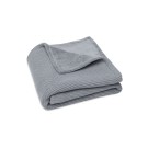 Gebreid wiegdeken met fleece - Basic knit stone grey/coral fleece