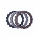 Set van 3 silicone bijtringen bloem - Flower teether bracelet steel/d.gray/stone