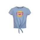 Lichtblauwe t-shirt met chipsmerk 'lazy' - Yuna blue