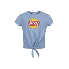Lichtblauwe t-shirt met chipsmerk 'lazy' - Yuna blue