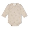Greige wikkelbody lange mouwen met diertjes - Wikkelromper the cuddle company taupe melange