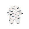 Beige kruippakje met blauwe wolkjes - Printed jersey jumpsuit clouds detail