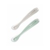 Set van 2 siliconen "soft" lepels met opbergdoosje - Velvet grey + sage green (vanaf 4 maanden)